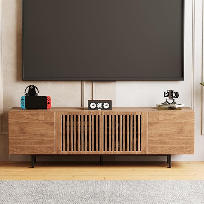 Modern TV Cabinet for 70-inch TV, TV Table with Large Storage Space, TV Cabinet Media Console for Living Room and Bedroom, 180 cm, Walnut Color (70.87“)