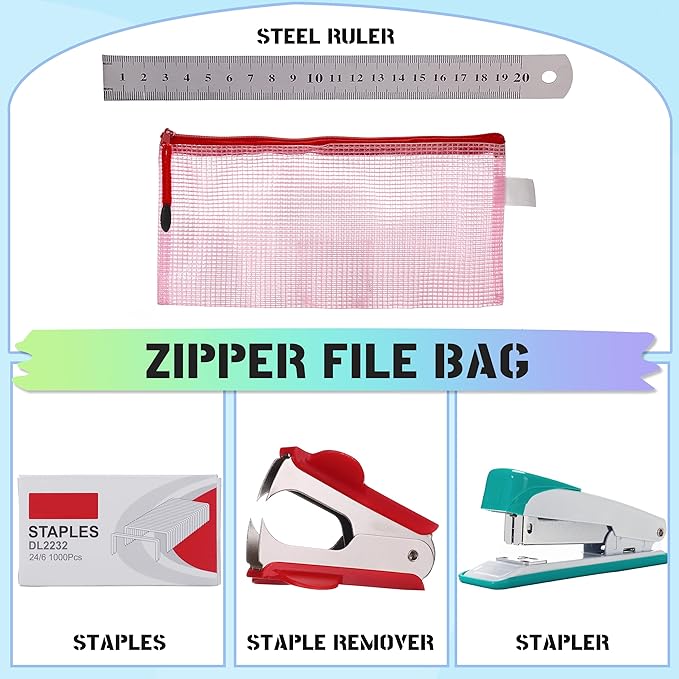 39pcs Office Supplies Set - Desk Accessory Kit with Pen Holder Stapler Staples Staple Remover and Paper Clips - Complete Office Stationery Set for Home or Work