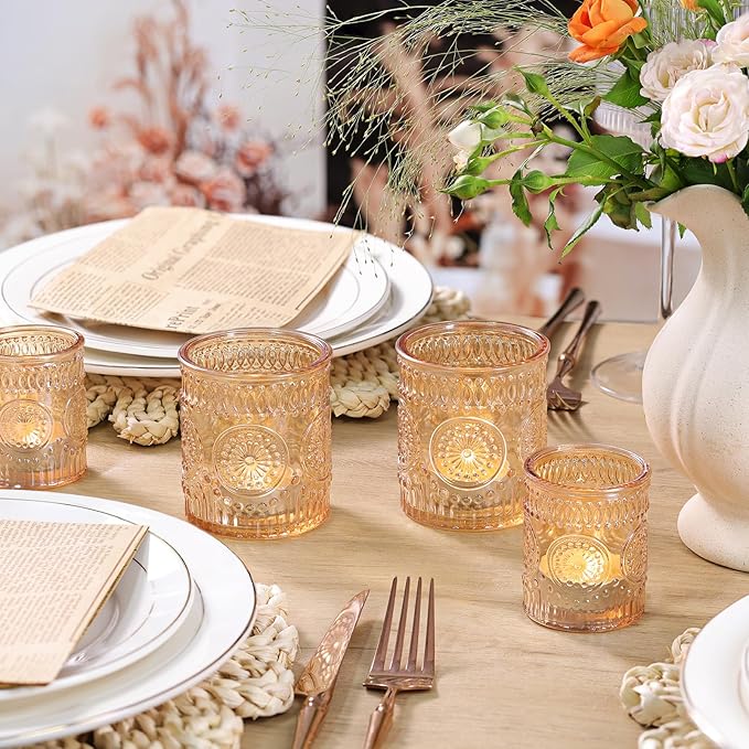 Volens 20pcs Assorted Gold Votive Candle Holders with 20pcs Tealight Candles, Large Glass Votive & Tea Light Candle Holder for Wedding Table Centerpieces, Christmas Party Decorations, Fall Home Decor