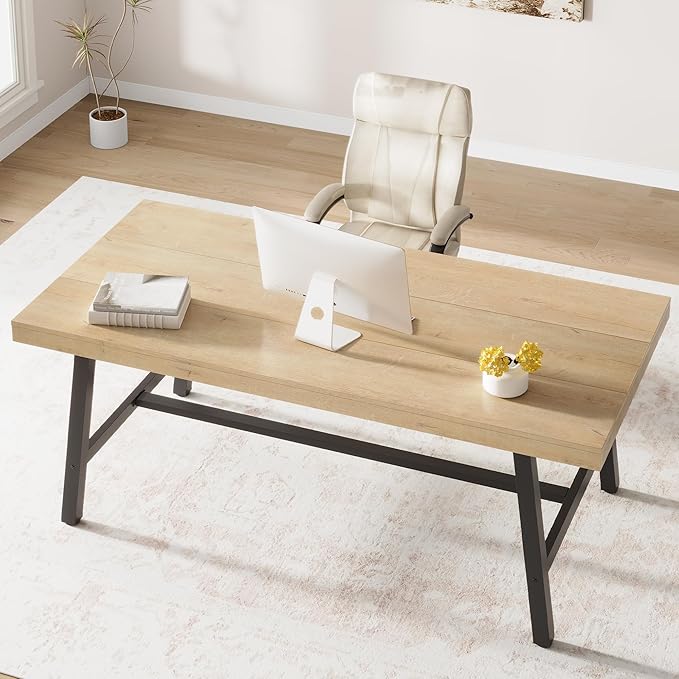 IDEALHOUSE Rustic Dining Table for 6-8 People, 78.7” Long Rectangle Kitchen Table, Industrial Farmhouse Wooden Kitchen Tables with Sturdy Metal Frame, Dining Room Table for Office, Home