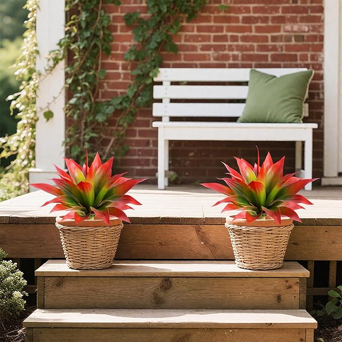 Artificial Agave 22" Faux Agave Fake Greenery Outdoor Artificial Plant Fake Plant for Indoor Home Decoration Plastic Plant Outdoor Decor Front Porch Decor Simulation Plants (Red 2Pcs) No Vase