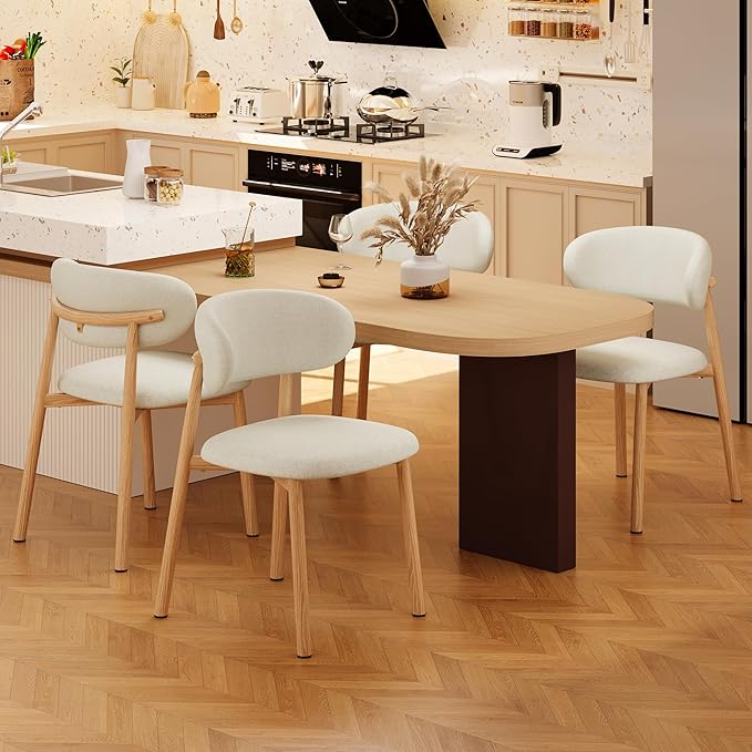 Kitchen Dining Chairs Set of 2 Modern Soft Linen Farmhouse Dining Room Chair with Metal Legs, Beige/Original