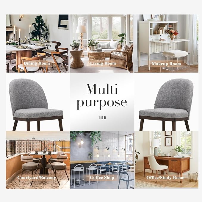 Upholstered Dining Chairs Set of 6, Large Dining Room Kitchen Chairs with High Back and Deep Seat, Modern Fabric Dinner Chairs with Wood Legs, Dark Grey