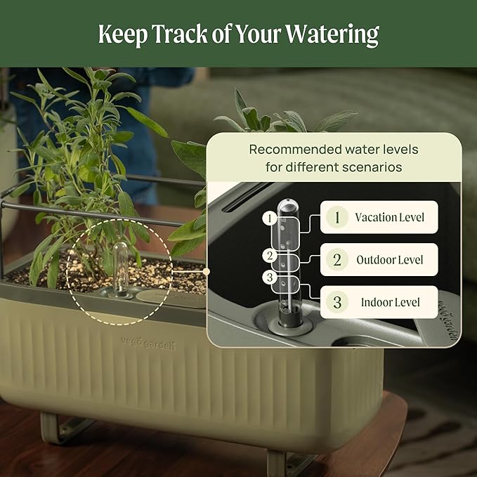 Vego Garden 2 Pack Herb Indoor Planter Box, Self Watering Pots with Trellis for Kitchen Window Sill or Countertop Plants Cage - Cream White