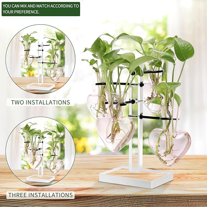 Plants Propagation Stations Plant Terrarium Kit Gift for Women Birthday Glass Planters for Indoor Plants Home Office Decor Acrylic Plant Accessories - 4 Love Hear Vase