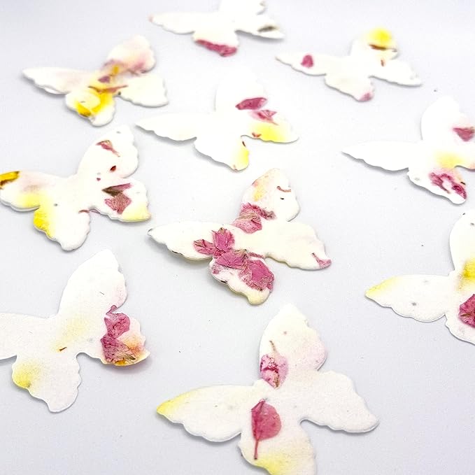 50 pcs Small Seed Paper – Pink and Yellow Plantable Wildflower Butterflies for Bridal Shower, Wedding Gift, Birthday, Mother's Day & Other Milestone Celebrations