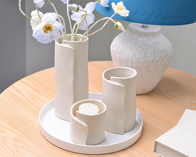Pointnio White Ceramic Flower Vase Set of 3,Small Origami Flower Vases for Room Decor,Modern Boho Farmhouse Vase,Decorative Vases for Home Decor,Living Room, Kitchen, Bedroom, Bathroom