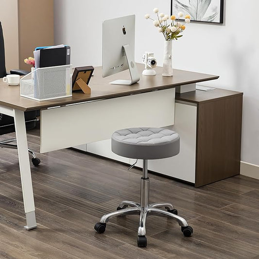 Office Stools with Quiet Wheels (300lbs Capacity) (Sturdy Aluminum Base) Multifunctional Nail Stool (Gray)
