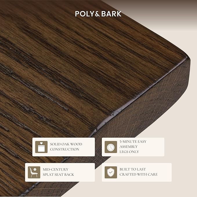 POLY & BARK Mid Century Modern Enzo Black Dining Chair – Solid Oak Wood Splat Back Chair, 18" Seat Height, 32" Tall – Stylish MCM Kitchen & Dining Room Chair