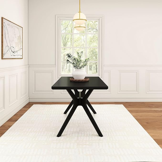 Plank+Beam Verso Rectangular Dining Table, 60 Inch Solid Wood Kitchen Table, Minimalist Table for Dining Room, Black
