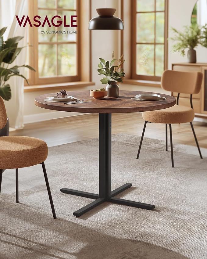 VASAGLE Dining Table, Small Round Kitchen Table for 4 People, 31.5 x 29.4 Inches, for Dining Room, Living Room, Farmhouse, Water-Resistant, Somber Walnut UKDT082K01V1