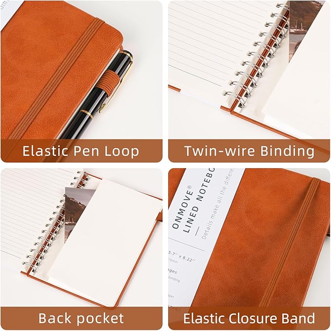 Spiral Notebooks Journal for Women Men 12 Pack Bulk Leather Hardcover with Pen Holder A5 160 Pages 100 GSM Thick Paper for Work School Lined Brown