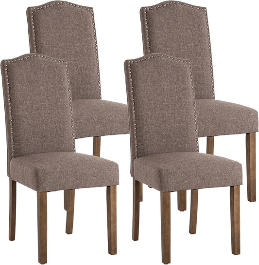 Stylish Upholstered Parsons Dining Chair Kitchen with Silver Nailhead Trim and Sturdy Solid Wood Legs