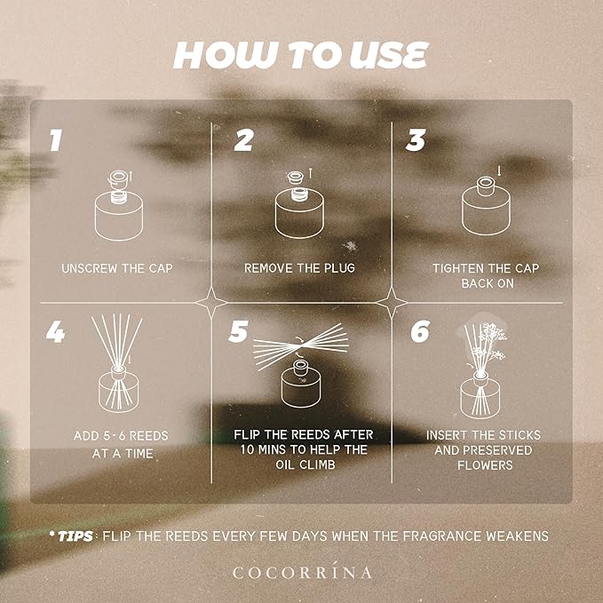 Cocorrína Reed Diffuser - Bamboo Stream Scented Diffuser with 8 Sticks Home Fragrance Reed Diffuser for Bathroom Shelf Decor