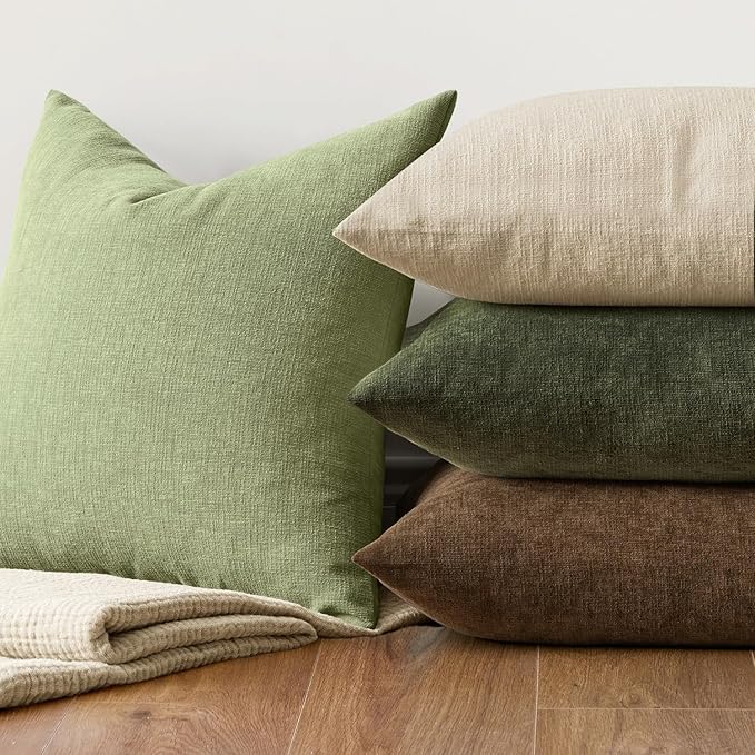 MIULEE Sage Green Couch Pillow Covers 12x20 Inch, Set of 2 Soft Spring Chenille Decorative Lumbar Throw Pillow Covers Farmhouse for Sofa Living Room Bed