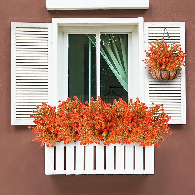 Sggvecsy 24 Bundles Artificial Flower Fall Eucalyptus Plants Fake Bushes Boxwood Shrubs Outdoor Greenery UV Resistant Faux Plastic Plants for Home Garden Indoor Fall Thanksgiving Autumn Decor (Fall)