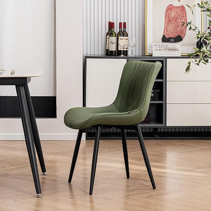 Kidol & Shellder Bean-Green Dining Chairs Set of 2,Upholstered Mid Century Modern Kitchen&Dining Room Chair with Back,Ergonomic Armless Vanity&Living Room Chair with Metal Legs