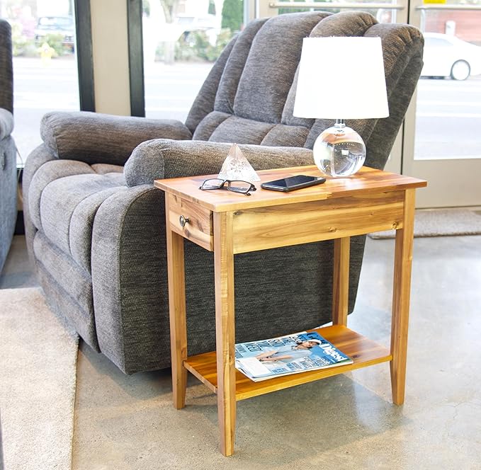 2-Tier Solid Acacia Recliner Table w/Drawer