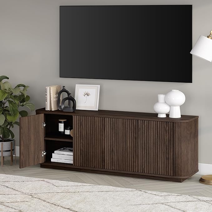Henn&Hart Rectangular TV Stand for TV's up to 75" in Warm Brown, for Home, Living Room, Bedroom, Entertainment Room, Office