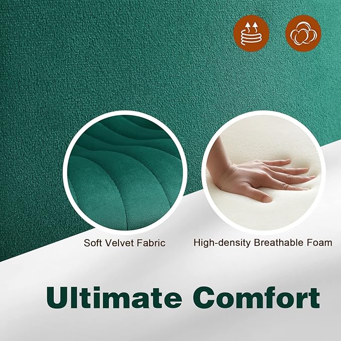 Modern Bar Stools Set of 2, Velvet Height Adjustable Swivel Barstools, Armless Kitchen Island Counter Chairs with Back & Footrest, Green