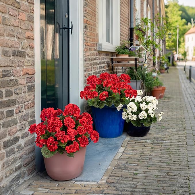 4PCS Home Decor Fake Plants Artificial Flowers Artificial Geraniums Outdoor Fake Flowers Artificial Flowers Fake Silk Bouquet, Fall Decor for Interior Porch Garden Decoration (Red) 14.4"