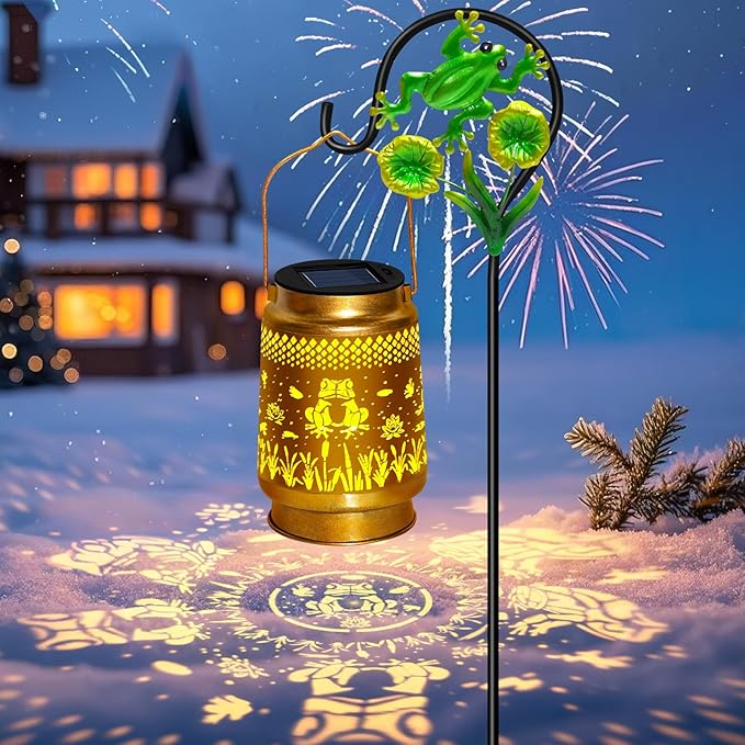 Frog Solar Lanterns Outdoor Waterproof with Shepherd Hook,Christmas Decorations Birthday Gift for Women Mom Grandma,Hanging Solar Lights,Cute Frog Decor for Outside Yard,Patio,Lawn,Garden Accessories