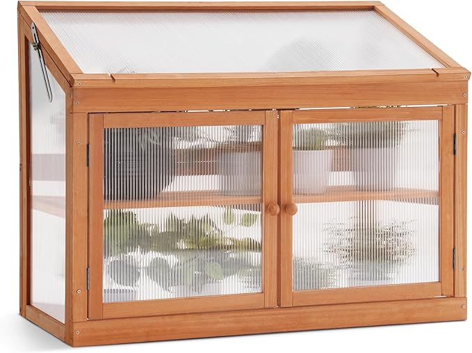 MCombo 2-Tier Wooden Cold Frame Garden Greenhouse Raised Flower Planter Shelf Bed Protection 6057-0160 (Orange)