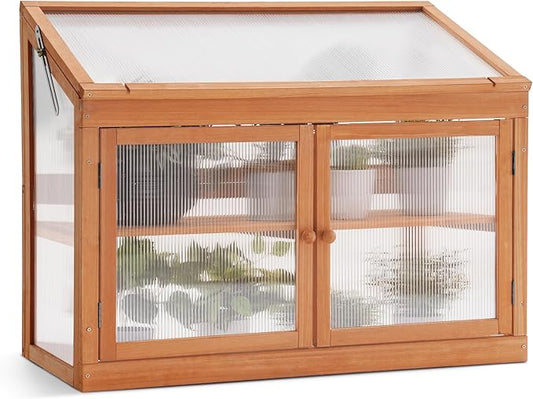 MCombo 2-Tier Wooden Cold Frame Garden Greenhouse Raised Flower Planter Shelf Bed Protection 6057-0160 (Orange)