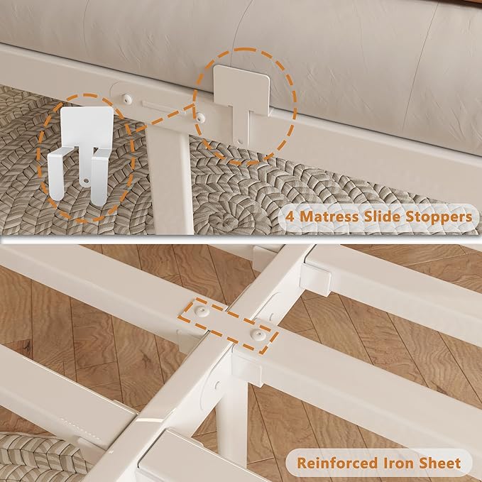 16 Inch Bed Frame Queen Size with Metal Gaskets, Heavy Duty Queen Platform Bed Frame No Box Spring Needed, DIY Headboard, Anti-Slip Mattress Stopper, Round Corner Leg, Easy Assembly, White