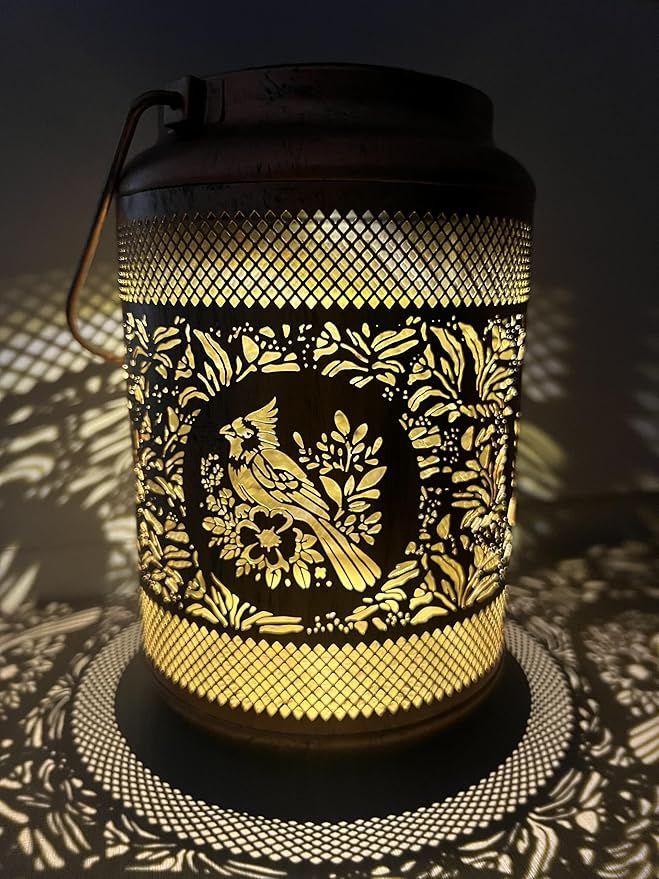 Solar Lantern with Hollow Metal Design, Garden Hanging Light, Copper Color for Outdoor Yard,Patio,Garden Decor (1)