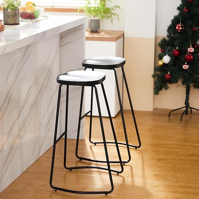 HeuGah Bar Stools Set of 4, Wood Saddle Seat Barstools for Kitchen Island, 30" Black Bar Height Stools with Footrest (Black, 4 PCS 30Inch Barstool)
