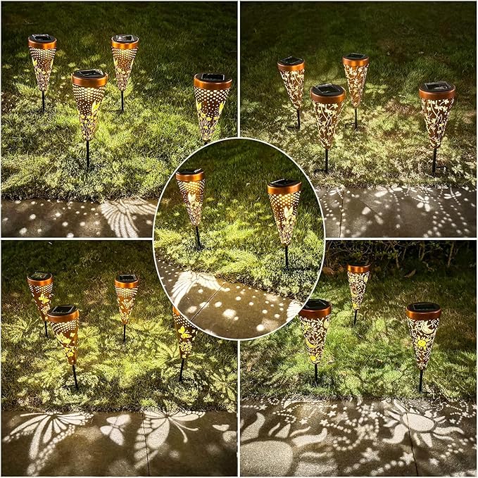 DIBIEECN 6 Pack Hummingbird Solar Pathway Lights Outdoor,Metal Garden Decorations Outdoor Lights with Patterns and Warm Light,Waterproof Landscape Lighting for Path Patio Backyard Walkway Yard