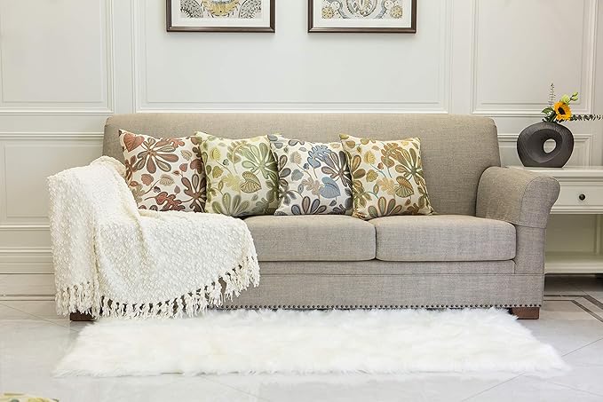 Mika Home Set of 2 Jacquard Tropical Leaf Pattern Throw Pillow Covers Decorative Pillowcase 20X20 Inches,Coral Cream