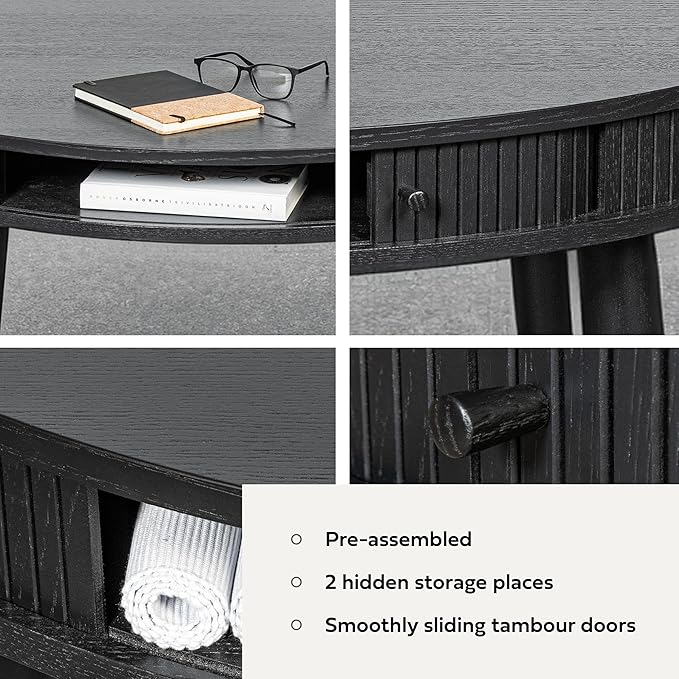 WERMO 47'' Black Round Dining Table for 4 People - Pre Assembled Black Round Kitchen Table with 2 Hidden Storages (Black Oak)