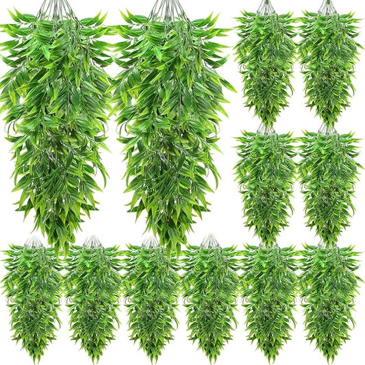 Hoteam 12 Pcs Artificial Hanging Plants 32 Inch Fake Ivy Vines with Fake Leaves Patio Artificial Plants Greenery for Living Room Indoor Outdoor Wall, No Basket (Bamboo Leaf)