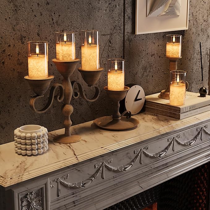 Ice Crystal Real Wax Glass Flameless Candles with Remote & Timer, Battery Operated Candles with Warm Flickering Flame, Realistic LED Candle for Wedding Home Decor [D3×H4/5"/6"] Clear, 3Pack