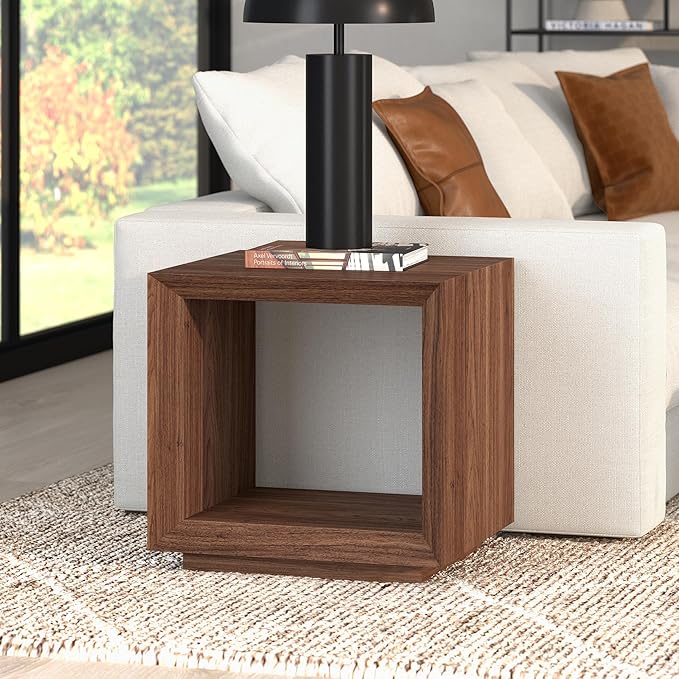 Henn&Hart 22" Wide Rectangular Side Table in Satin Walnut, for Home, Living Room, Bedroom, Entertainment Room, Office