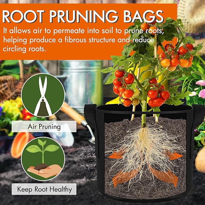 Gardzen 20-Pack 10 Gallon Grow Bags, Aeration Fabric Pots with Handles, Heavy Duty Plant Bags for Plants