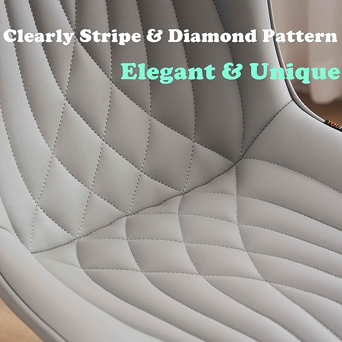 YOUTASTE Grey Dining Chairs Set of 2 Faux Leather Upholstered Kitchen Dining Room Chairs Mid Century Modern Metal Legs Chairs High Back for Kitchen Restaurant Living Room Bedrooms