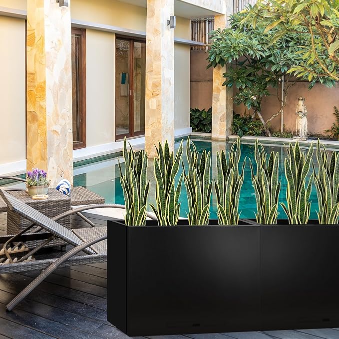 KOL 3ft 2PCS Artificial Snake Plant, 32 PVC Lifelike Leaves, 35in Faux Sansevieria for Indoor Home & Garden Decor, Potted Mother-in-Law's Tongue Plants, Yellow