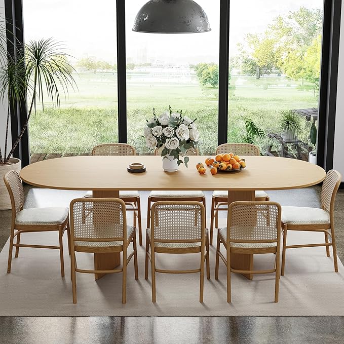 Casaphoria 79" Dining Table for 6, Wood Kitchen Table with Scratch-Resistant Top & V-Shaped Base, Modern Farmhouse Oval Dining Table for Living Room, Kitchen, Easy Assembly, Natural Wood