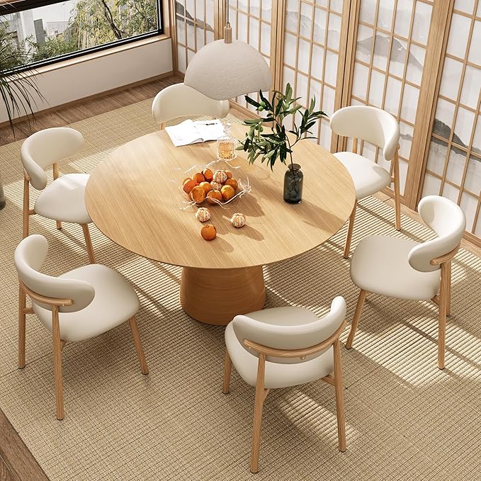 Kitchen Dining Chairs Set of 2 Modern Upholstered Leather Dining Room Chair with Metal Legs, Original/Beige