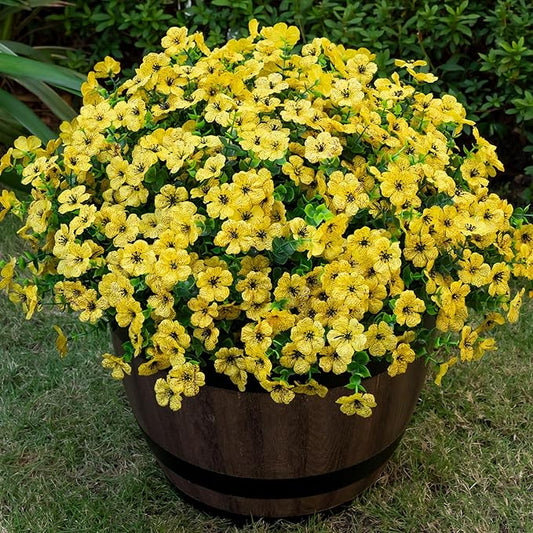 20 Bundles Artificial Flowers for Outdoor Fake Plants for Spring Decoration,Faux Eucalyptus Flowers for Planter UV Resistant Lifelike for Home Porch Garden（Yellow）