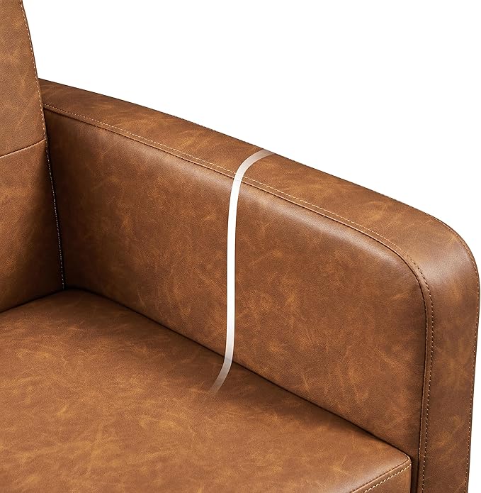 Yaheetech Mid-Century Accent Chairs, PU Leather Modern Upholstered Living Room Chair, Cozy Armchair Button Tufted Back and Wood Legs for Bedroom/Office/Cafe, Retro Brown