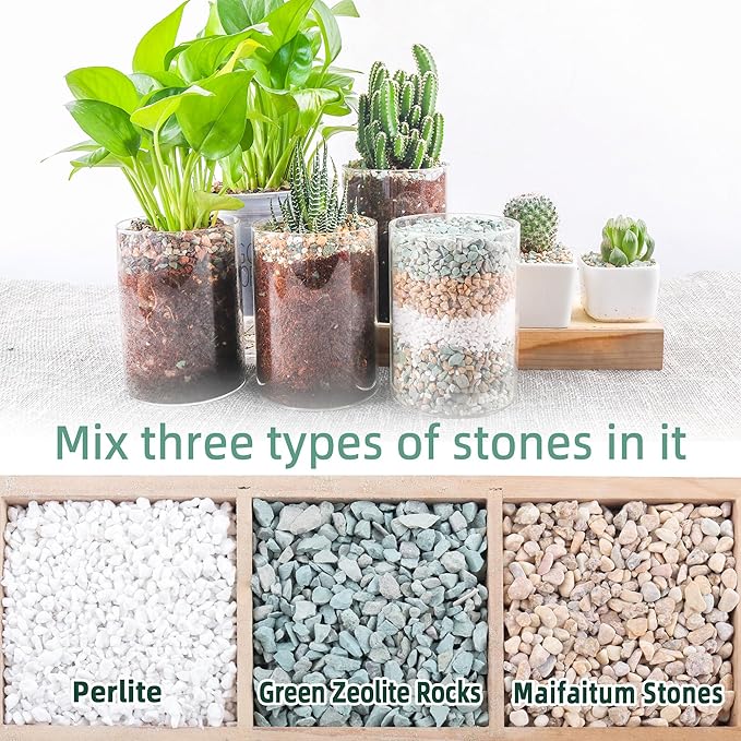 18lb Mix Rocks for Plants in Door -Mix Perlite,Maifanitum Stones,Zeolites Rocks for Bonsai Succulent Cactus Potting Soil and Vase Fillers, Fairy Gardening,Top Dressing