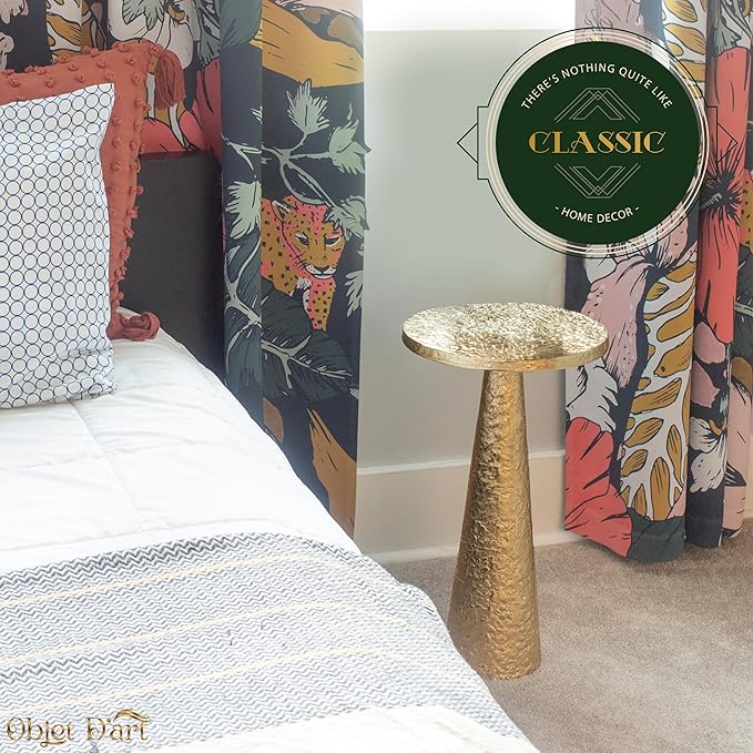 OBJET D'ART Small Round Gold End Tables, Set of 2, Esther, 21" Height, Vintage Metal Accent, Side, Pedestal, Coctail and Drink Tables for Living Room and Small Spaces