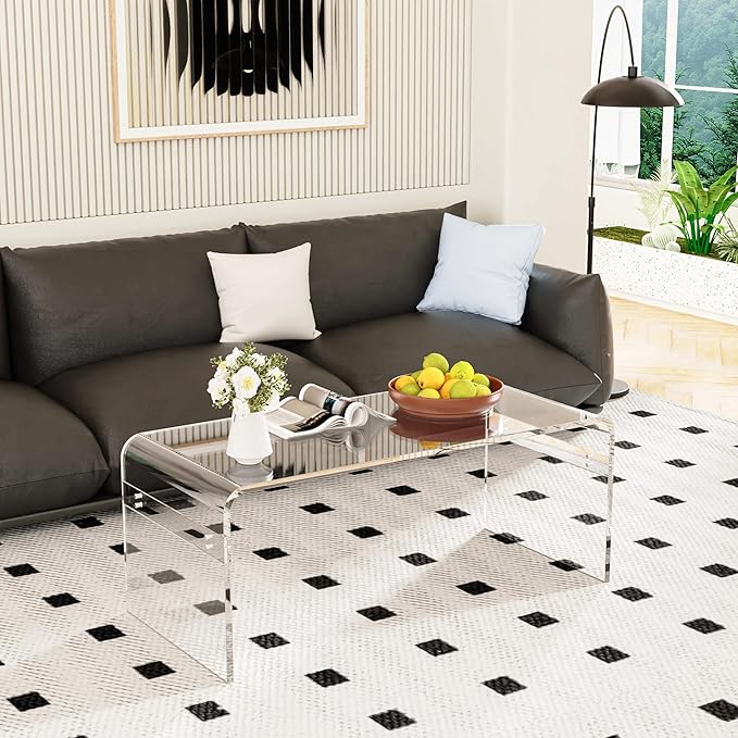 40inch Premium Clear Acrylic Rectangle Coffee Table for Living Room,Mid Century Transparent Waterfall Lowtea Table, Standard Table Size (40"x18"x16") Fit for 2-3 Seat Sofa (40"x18"x16")