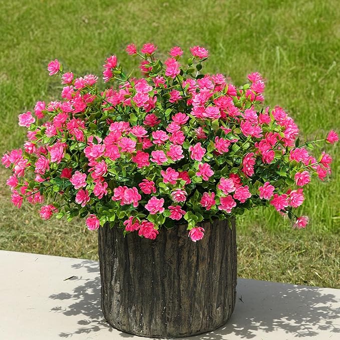Ivydale Artificial Flowers Plants for Spring Summer Outdoors Decoration, 12 Bundles Fake Plastic UV Resistant Pink Flowers Faux Greenery Bushes Shrubs for Home Porch Patio Garden (Pink)