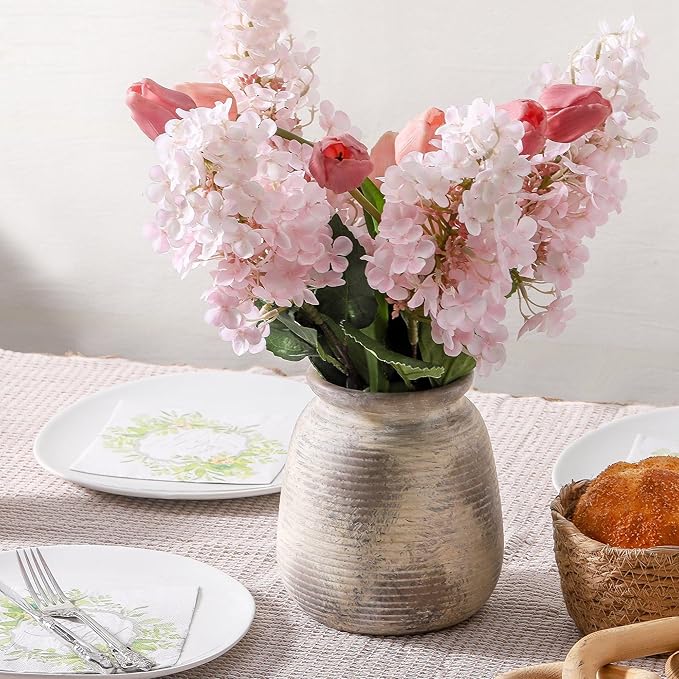 Ceramic Flower Vase, 7.48" Rustic Vases Home Decor Farmhouse Vintage Pampas Decorative Pottery Clay Vases for Table Living Room Bookshelf Entryway Kitchen Bathroom Bedroom