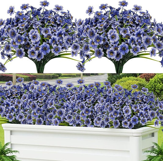 Lnoicy 12 Pcs Artificial Flowers for Outdoor,Plastic Flowers Decoration, UV Resistant Faux Flowers Shrubs, Artificial Plants for Indoor Outside Garden Home Wedding Farmhouse(Blue)